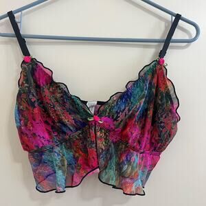 Y2K Babydoll Top Size M Coquette Whimsigoth Whimsical Rosette Ruffle Feminine